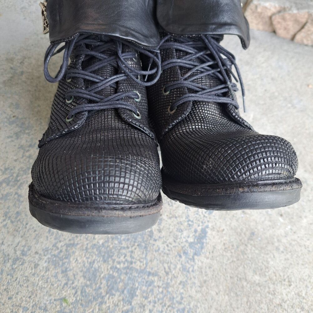 A.S. 98 Black Metallic Venezia Leather Ankle Boot Lace Up & Zip Sz 40 Moto Punk - Picture 7 of 16